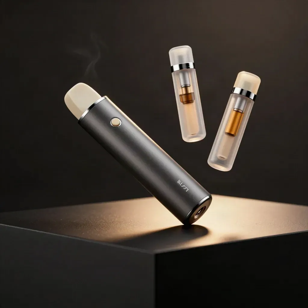 Pocket battery with two hovering pods and a cream spacer on a dark studio surface